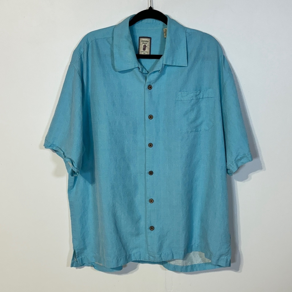 Jamaica Jaxx Blue Short Sleeve Button Up Shirt Men’s Size XL Silk Hawaiian